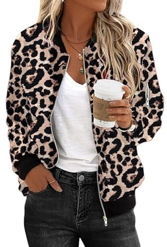 Zeagoo Veste Bomber Femme Blouson Court Décontracté Pilote à Manches Longues Zippé Manteau Léger Sweatjacke