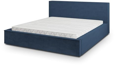 Masseno Polsterbett CELORA P 200x200 cm, Doppelbett, Bettkasten, Stauraum, Lattenrost Und Kopfteil - Blau, POSO 05