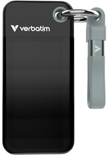 Verbatim Pocket SSD 256GB USB 3.2 Gen2 Externe SSD 1000MB/s Schwarz Grau | Kompakt mit Schutzhülle, Schlüsselring und USB-C Kabel für mobile Backups, Gaming, Reisen, Laptop, PC und Mac