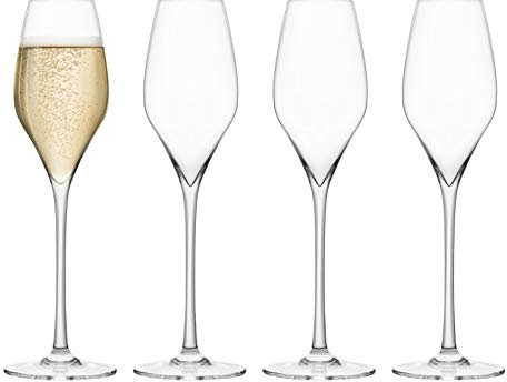 Final Touch Champagne Glasses Champagne Glass Pack of 4 100% Lead Free Crystal Champagne Flutes Champagne Glass with Major 'Ash Titanium Reinforced for added durability High 27.8 cm 340ml –Pack of 4