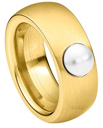 Heideman Damen Ring coma Schmuckring Fashionring gelbgold vergoldet aus Edelstahl mit Perle weiß von | Ringgröße: 54