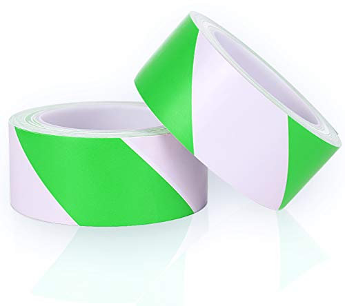 YTBUBOR Hazard Warning Tape Green and White 2 Pack 50mm x 20m PVC Safety Tape Marking Barrier Adhesive Tape