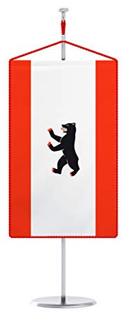 Vispronet® 15 x 25 cm Berlin Tischbanner Bundesländerfahnen Set ✓ Fahne & Chrom-Ständer ✓ Kordel-Rand