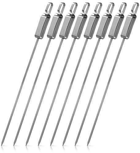 Navaris Set de 8 brochetas para Barbacoa - Pinchos de Acero Inoxidable para Asar - Set de espetos Profesionales para Asar Carne sardinas champiñones