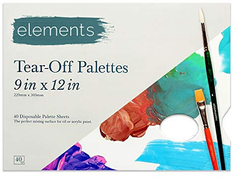 Elements Disposable Acrylic Paint Palette for Mess-Free Mixing - 40 Tear-Off Sheets, 9x12, Non-Bleed Painting Palette Paper, Lightweight, Thumb-Hole Design