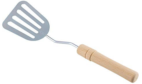 Stainless Steel Slotted Spatula - Kitchen Metal Turner for Cooking with Wooden Handle