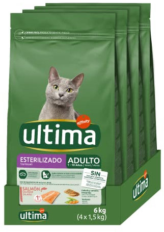 Ultima Sterilisiert Adult Lachs, Trockenfutter für Katzen, 4 x 1,5 kg, insgesamt 6 kg
