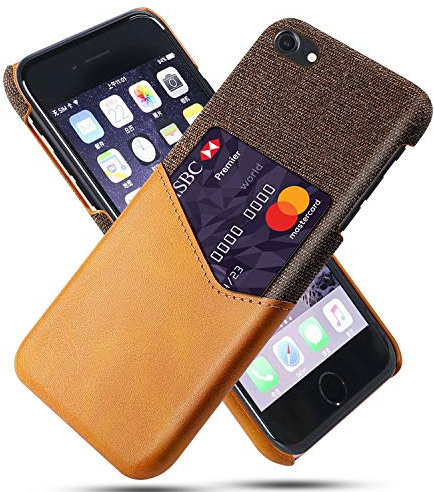 HualuBro iPhone SE 2020 Case, iPhone 8 Case, iPhone 7 Case, Premium PU Leather Ultra Slim Nylon Shockproof Back Bumper Phone Case Cover with Card Holder for Apple iPhone SE2 2020 Phone Case (Orange)