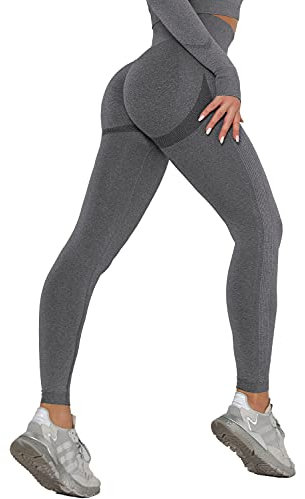 DUROFIT Scrunch Butt Leggings Damen High Waist Sport Leggings Po Push Up Leggings Booty Lift Leggins Gym Leggings Yoga Pants Ruched Sporthose Grau M