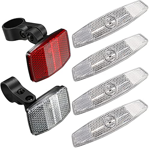 Maitys 6 Pcs Bike Front and Rear Reflectors Kit Bicycle Wheel Spoke Reflectors Kit Bike Safety Warning Accessories Night Cycling Water Resistant for Handlebar and Seatpost (White/red)