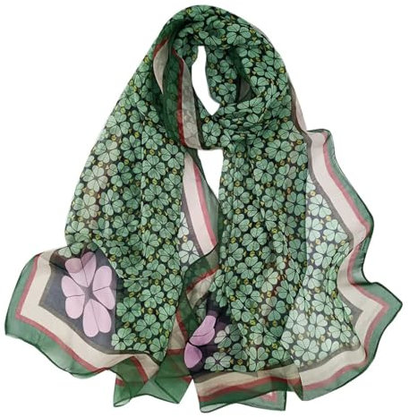E-Clover Modischer Damenschal, Chiffon, durchsichtig, für Damen, leicht, Grünes Kleeblatt, One Size