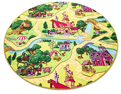 rugsx Teppich rund Candy Town Kinderteppich für Babyzimmer, Kinderzimmer, rosa Kreis 170 cm