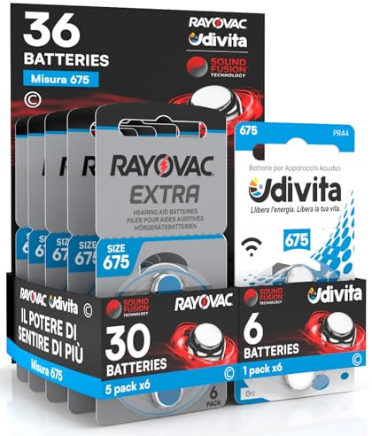 36 Batterie Per Apparecchi Acustici Rayovac Extra Advanced 675. 36 Pile: 30 Rayovac + 6 Udivita