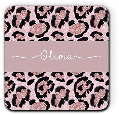 Daytripper Custom Name Drinks Personalised Pink Leopard Print Coffee Tea for Cup Mug Home Decor Animal Print Gift Coaster for Her -Design-3