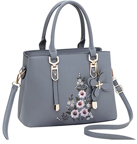 FANDARE Damen Henkeltaschen Wasserdicht Tote Beutel Umhängetaschen Schultertasche PU-Leder Bestickte Handtasche für Reisen Einkaufen Arbeiten Blau