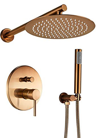 SXLSZ Système de Douche Encastré Colonne de Douche Or Rose Brossé Ensemble de Douche avec Douchette et 10 Ronde Douche de Tête Set de Douche, 2 Fonctions