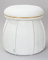 Qiyano Pouf Sitzhocker aus kuscheligem Teddystoff in Weiß in Kegelform Pilzform für Wohnzimmer, Schlafzimmer, Kinderzimmer, Kunstlederverzierung in Gold, Höhe ca. 55 cm, Farbe: Weiß