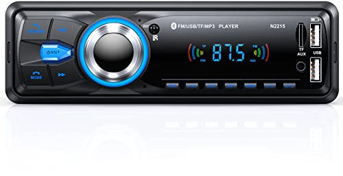 Radio Coche Bluetooth 5.0 Manos Libres, Chismos Autoradio Coche Bluetooth Pantalla1 DIN FM Radio soporta MP3/AUX/2USB/Control Remoto/Carga Rápida (Sin RDS/CD/DVD)