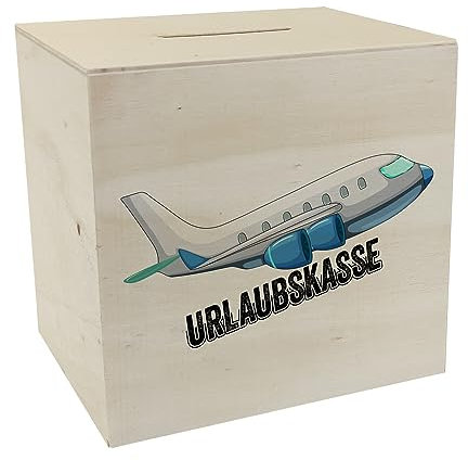 Urlaubskasse Flugzeug Spardose aus Holz in weiß EIN schönes Sparschwein zum Sparen auf die nächste Traumreise Urlaub Sommer Sparbüchse fliegen dekorativ