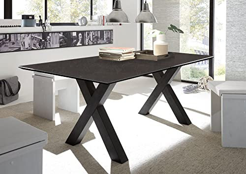 58 aufm Kessel Esstisch ausziehbar Eike 9 160 x 90 x 75 Esszimmertisch Schwarzstahl/Keramik Dunkel 13457