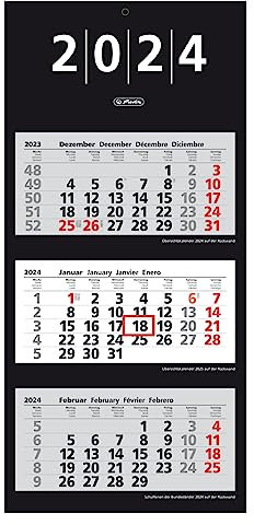 Herlitz 3-Monats-Wandkalender 2024, 33x70cm, mit Tagesanzeiger, 4-sprachig, Klein
