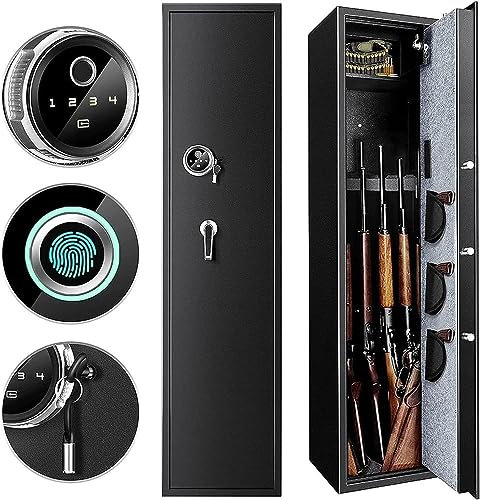 YOGAYE Safe Cabinet Rifle Safe,Biometric Gun & Cabinets For 5 Rifle Shotgun For Home, Quick Access Gun For Rifles And Shotguns With Lock Box