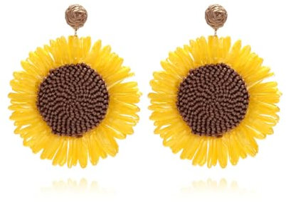 TOECCY Rattan Ohrringe für Damen Sonnenblumen Tropfen Ohrringe Boho Ohrringe Böhmische Statement Ohrringes Schmuck Geschenk für Frauen Sommer, Strand (Sonnenblumenfarbe)