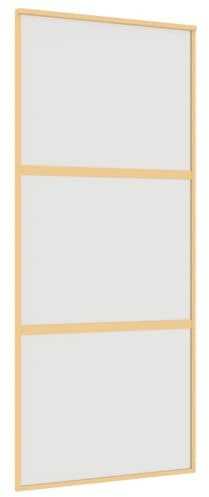 vidaXL Schiebetür, Glasschiebetür mit Metallrahmen, Schlank Glastür Tür mit Zubehör, Innentür Zimmertür, Golden 90x205 cm Matt ESG-Glas Aluminium