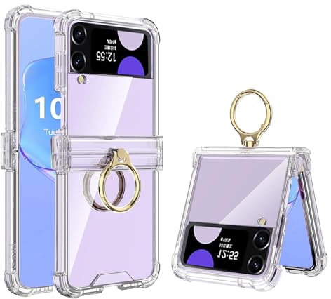 Mipoclea Custodia Trasparente per Samsung Galaxy Z Flip 4 con Cerniera di Protezione e Supporto ad Anello, Sottile Crystal Clear Antigraffio Cover per Samsung Z Flip 4 (Trasparente)