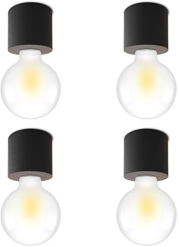 SSC-LUXon 4 Stück NAMBI Deckenleuchte flach rund mit E27 Fassung - Aufbauleuchte Lampenfassung E27 schwarz matt ohne Leuchtmittel