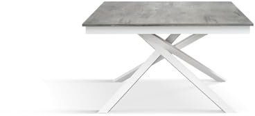 PAZZO DESIGN Tavolo Allungabile Dania, Grigio Cemento, Gambe Incrociate Bianco, Tavolo Cucina, Tavolo Soggiorno, Made in Italy, 140x80x76 cm - id_2155-B