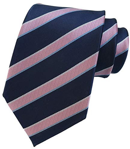 cheyenn Cravates à carreaux à rayures pour homme Motif Business Formel Designer Cravates, Rose et bleu marine, taille unique