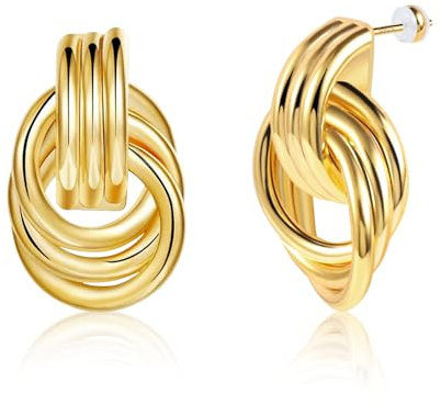 ALEXCRAFT Knoten Statement Ohrringe Gold Klein Chunky Drop Earrings 14K Vergoldet Ohrringe Geschenk für Frauen Freundin Mama Mädchen