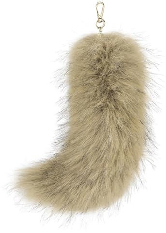 Asudaro Fuchsschwanz Anhänger, Kunstpelz Schwanz Anhänger Plüschschwanz Schlüsselanhänger Fell Schwanz Keychain Charm Anhänger für Geldbeutel Auto Geldbörse, 25CM Grasgelb