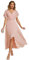 Ever-Pretty Robe pour Mariage Invité Longue Femme Asymétrique Col V Plissé Manches Volantées Mousseline Robe de Soirée Chic Rose Clair 44