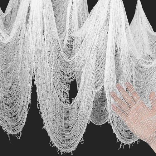 6 x 1.50M Halloween Deko Stoff Gruseliges Tuch Weiß,Gruseliges Käsetuch Große Horror Halloween Dekoration Innen Outdoor Gruseliges Tuch Gothic Halloween Party Tischdeko Türen Vorhang