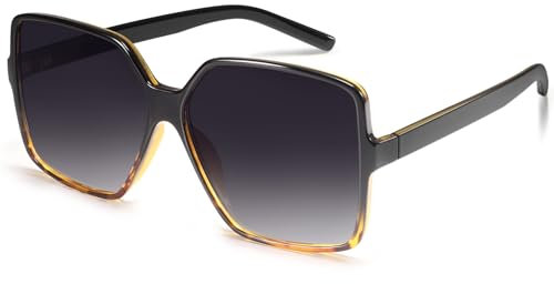 Dollger übergroße Quadratische Retro Sonnenbrille Damen Herren Große Mode Brille Schattierungen für Männer Frauen UV-Schutz,Grau