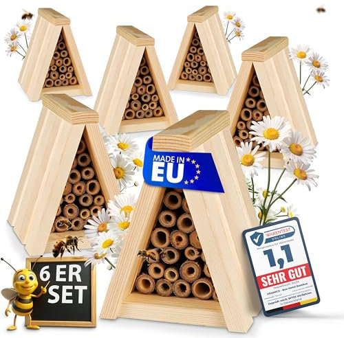6 Stück Oramics Bienenhotel Tipi mit Niströhrchen aus Bambus [Made in Europe] Nisthaus für Insekten, Bienen und Wildbienen – Insektenhotel mit Nisthülsen – Wildbienenhotel Nisthilfe