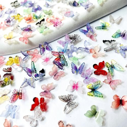Irikdescia 80 Stück Bunte Schmetterlinge Deko, Resin Butterflies, Miniatur Deko, Schmetterlinge Zum Basteln, Schmetterling Für Nägel, Resin Charms Für Party, Basteln