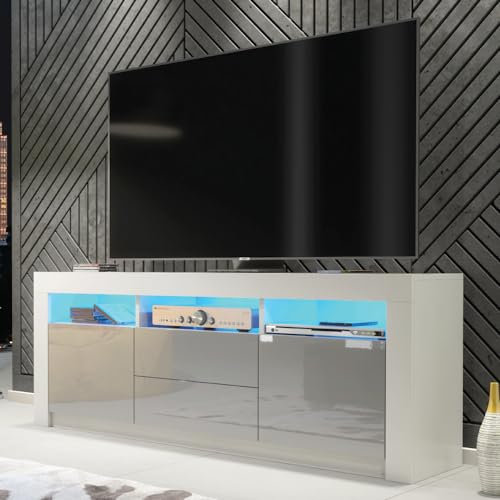 Creative Furniture TV Unit 160cm White Modern Stand Grey Gloss Doors + LED