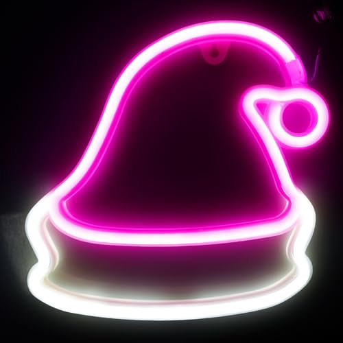 Molbory Weihnachtsmütze Neon Schild, Weihnachten Leuchtreklame, Batterie und USB- Nutzung, LED Neon Schild, Wandleuchte Neonlichter, Neon Schild für Weihnachten Dekorationen Bar Party Zeichen