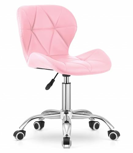 Home Collective Zeitloser Rosa-Drehstuhl mit pneumatischer Höhenverstellung perfekt für Kinderzimmer Home Office und Studio Öko-Ledersitz mit Chromfuß höhenverstellbar Gummirädern 73-84cm hoch