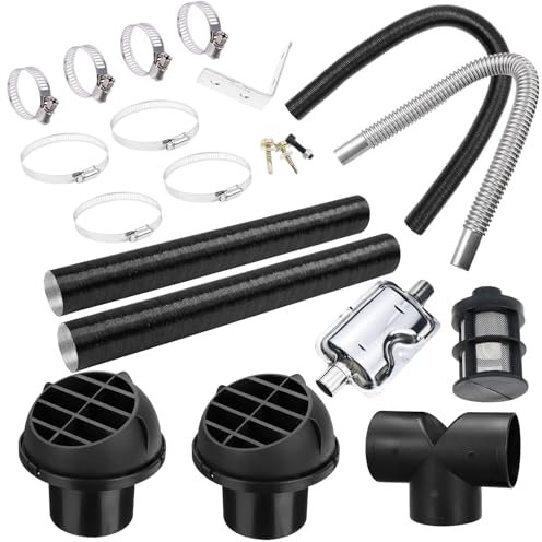 Standheizung Zubehör Kit, 75mm Entlüftungsschlauch, Auto Heizung Rohrleitung, Warmluftauslass, Auto Auspuff Schalldämpfer, Abgasschlauch Klemmen Set für Webasto Eberspacher Propex, Diesel Heizung