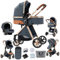 Aveainelle Kinderwagen 3 in 1, Faltbarer Kinderwagen Set, Bequemer Multifunktionaler Kombikinderwagen 3 in 1 Komplettset (V9 Blue)