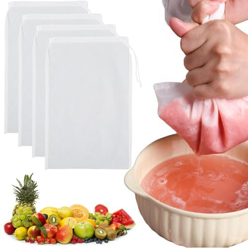 4 Pack Nut Milk Bag Reusable Fine Mesh Strainer for Juicing Nut Bag Food Strainer Cheese Cloth Bag for Straining Juice Coffee Yogurt Tea Milk Almond Soy Fine Mesh Filter Cheesecloth Bags
