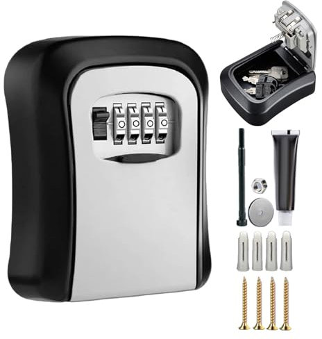 Coffre-fort à clé mural avec combinaison à 4 chiffres, cache-clés de rechange extérieur – Boîte de verrouillage à code réinitialisable pour intérieur, extérieur, garage, jardin, magasin