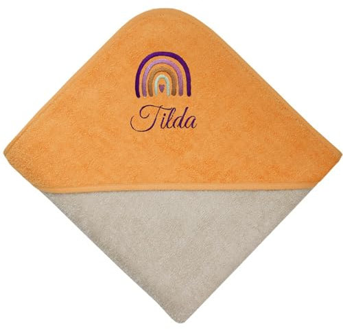 Wolimbo Kapuzenhandtuch personalisiert mit Namen und Motiv - Greige Camel - 100x100cm - für Baby und Kinder Babyhandtuch/Kinderhandtuch/Badetuch