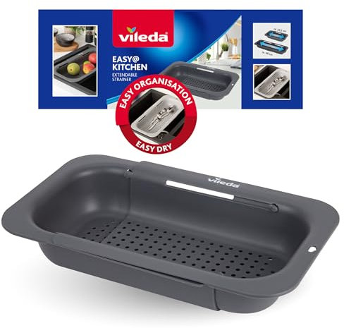 Vileda Scolapasta da Lavello Estendibile (34-48 cm) - Pratico Colino da Lavello - Regolabile per Lavelli di diverse Dimensioni - Scolaverdure da Lavello in robusto Materiale PP per uso alimentare