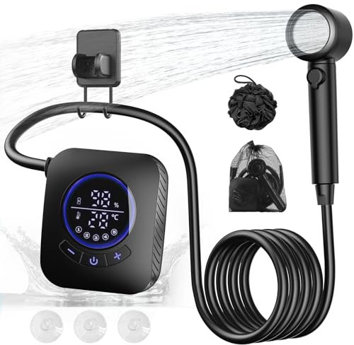 IGRL Portable Shower - 8000mAh Rechargeable Camping Shower Pump with Bath Sponge, 4 Spray Modes, IPX8 Waterproof, Ideal for Outdoor Camping, Travel, Car Washing, Pet Bathing, and Watering Plants