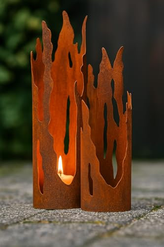 Der-Porzellan-Laden Windlicht aus Metall Schlieren, Rostdeko & Gartendeko, 42 x 13 cm (groß), ideal für stimmungsvolle Beleuchtung im Garten oder auf der Terrasse